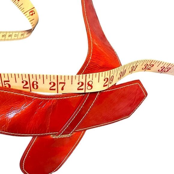 Vintage 80s Karl Lagerfeld Red Patent Leather Crossover Belt size XS - Picture 5 of 9